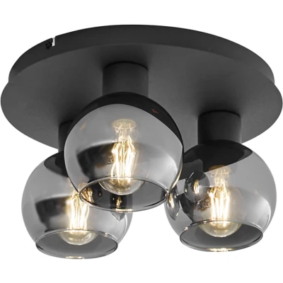 Afbeelding van QAZQA Art Deco plafondlamp zwart met smoke glas 3 lichts Vidro