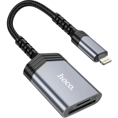 Afbeelding van Hoco UA25 Geschikt voor Lightning (iP) Card Reader met SD/TF Kaartlezer Grijs