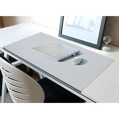 Afbeelding van Muismat, bureaumat met randbeschermer, PU lederen bureauonderlegger voor kantoor thuis bevestigingslip, gladde gamingmuismat antislip schrijfblok 80 x 40 cm grijs