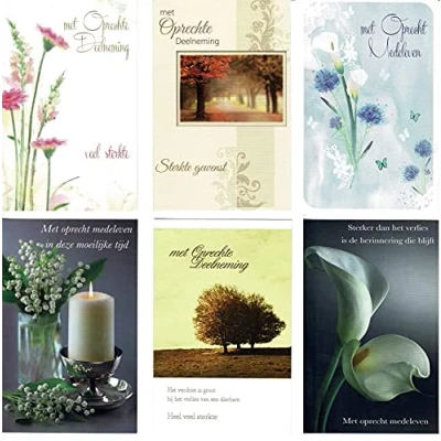 Afbeelding van Cards &amp; Crafts 6 Luxe Condoleance Wenskaarten Oprechte / Innige Deelneming 12x17cm Gevouwen kaarten met envelop