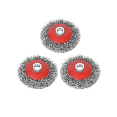 Afbeelding van Draadborstel voor haakse slijper Ø 115 mm, M14 schroefdraadopname, van gegolfd HSS staaldraad, metaal en steen, het reinigen, ontwelen, opruwen ontroesten (3 stuks)