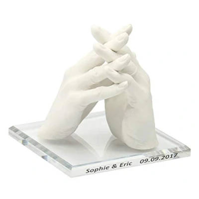 Afbeelding van Lucky Hands® 3D Afdrukset&quot;Family &amp; Wedding&quot; DUO handafdruk, gipsafdruk (Acrylsokkel 18 x cm met opschrift)