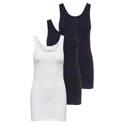 Afbeelding van ONLY Dames Onllive Love Long Tank Noos Top, wit/blauw (1x wit/2x Night Sky), S