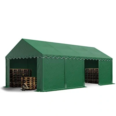 Afbeelding van TOOLPORT Opslagtent 4x8 m beschutting met PVC zeil 700 N waterdicht donkergroen