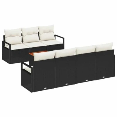 Afbeelding van vidaXL 8 Stuks Tuin Sofa Set Met Kussens Zwart Poly Rattan Acacia