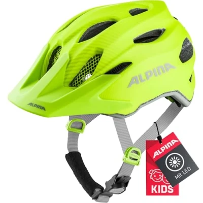 Afbeelding van ALPINA CARAPAX JR. FLASH Verlichte, veilige led fietshelm met vliegennet voor kinderen, zichtbaar mat, 51 56 cm