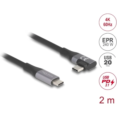 Afbeelding van Delock USB 20 Gbps Kabel gewinkelt links / rechts PD 3.1 Extended