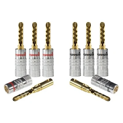 Afbeelding van Poppstar 8x High End Holle Bananenstekker, BFA voor Luidsprekerkabel (tot 6 mm²), Speakers, AV Receiver, 24k Vergulde Contacten (4x zwart, 4x rood)