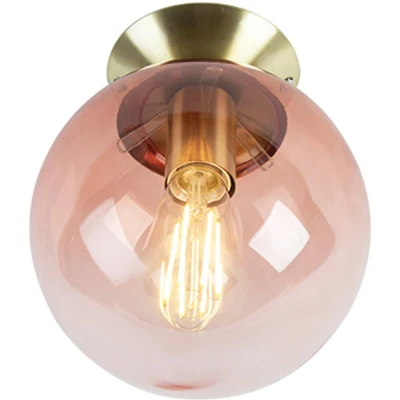 Afbeelding van QAZQA Art deco plafondlamp messing met roze glas Pallon