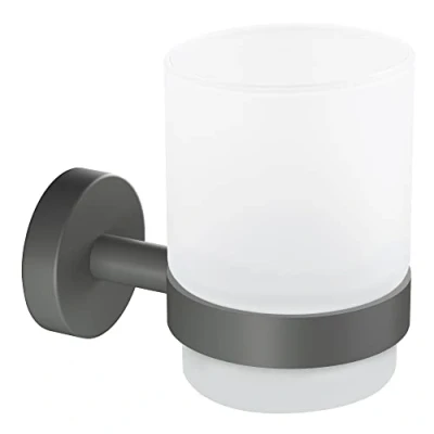 Afbeelding van tesa MOON GREY Tandenborstelhouder van Gesatineerd Glas met Houder, mat grijs voor Industriële en Moderne Badkamers Zonder Boren, zelfklevend 96 mm x 70 109