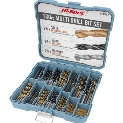 Afbeelding van Hi Spec 130 delige Boorset van HSS staal en koolstofstaal in Opbergkoffer voor Hout, Kunststof, Metaal Baksteen