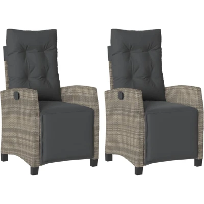 Afbeelding van Tuinstoelen 2 st verstelbaar met voetensteun poly rattan grijs