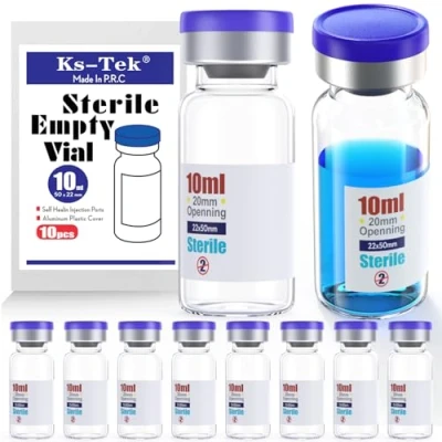 Afbeelding van Ks Tek Steriele Lege Flesjes met Self Healing Injection Port, Flip Off Aluminium Cap, Steriel Pakket (10ml, 10)