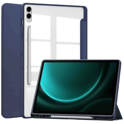 Afbeelding van Samsung Galaxy Tab S9 FE Plus Hoes: iMoshion Trifold Hardcase Bookcase Shockproof/Valbescherming Bookcase,Hardcase Donkerblauw Kunststof