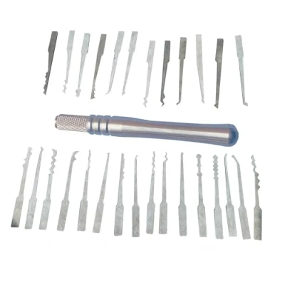 Afbeelding van 28 delige Boutique Lock Pick Set Heads met 1 zilveren handgreep, snel openen, professionele slotenmaker gereedschapspikker lockpicking voor deurslot