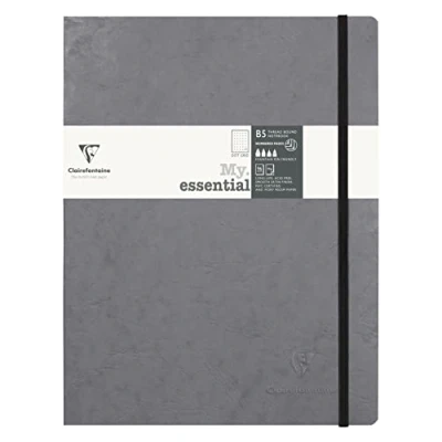 Afbeelding van Clairefontaine 794435C Collection Age Bag Elastisch Gebonden Notitieboek Grijs B5 19x25 cm 192 Genummerde Pagina&#039;s met DOT patroon Ivoor Papier 90g Gelamineerde Lederstructuur Cover