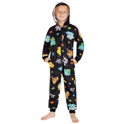 Afbeelding van Pokemon Onesie voor jongens, 4 14 jaar, overall jumpsuit jongens knuffelpak kinderen pyjama zwart/meerkleurig, 9 10 Jaar