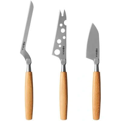 Afbeelding van Boska Kaasmessenset Amigo Set van 3 Voor Elke Kaassoort Non stick Ergonomisch RVS en Beukenhout