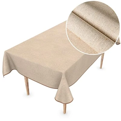 Afbeelding van Wasdoek tafelkleed, afwasbaar tafelkleed in linnenlook, beige, effen, duurzaam, 100 x 140 cm
