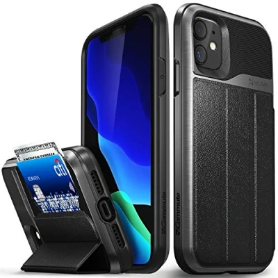 Afbeelding van VENA vCommute Portemonnee hoesje compatibel met Apple iPhone 11 (6,1 inch 2019), (militaire valbescherming), lederen fliphoes kaartsleuf en standaard, grijs (Space Grey)