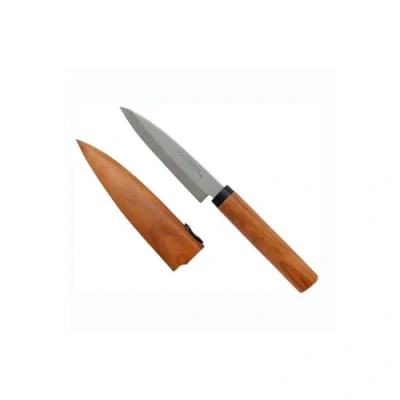Afbeelding van KAI Select SUS420J2 Fruitmes met houten schede en kersenhouten handvat, roestvrij staal, lengte lemmet: 9 cm, totale 20,5 universeel mes, fruitmes, schilmes