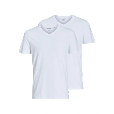 Afbeelding van Jack &amp; Jones Jacbasic Vneck TEE 2 PACK Hemd, Heren, Maat: Medium, White