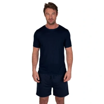 Afbeelding van Light &amp; Shade LSSET032 T shirt en korte pyjama voor heren, met ronde hals, marineblauw, XL