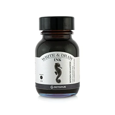 Afbeelding van Octopus Write and Draw Ink 478 Brown Seahorse, watervaste inkt voor schrijven en tekenen, kalligrafie inkt, lichtechte tekentruis vulpen, bruin, 50 ml