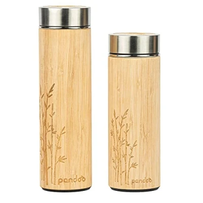 Afbeelding van Pandoo Bamboe Thermosfles met Theezeef 360 ML Duurzaam Dubbelwandig Reis Thermosbeker