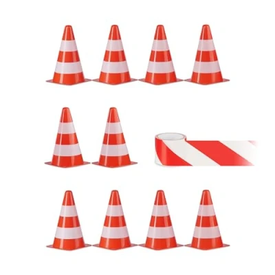 Afbeelding van Relaxdays pylonnen set van 10 met tasje en afzetlint afzetkegel agility voetbal