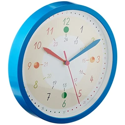 Afbeelding van TFA Dostmann kinderwandklok in een set met bijpassende speelgoedklok TICK &amp; TACK, 60.3058.06.91, voor beginnende klokkijkers, jongens meisjes, kleurrijk, blauw, L 308 x B 44 H mm