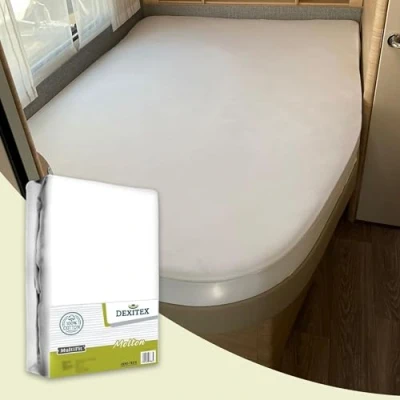 Afbeelding van Dexitex 1 Molton Matrasbeschermer hoek rechts Frans Matras Caravan met Bed voor Camper Oeko TEX 100% katoen Wit
