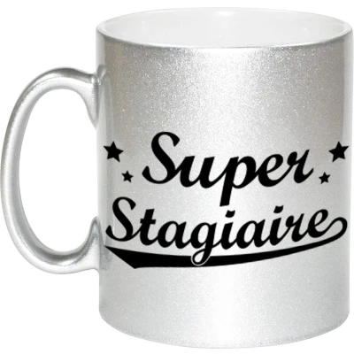 Afbeelding van Super stagiaire zilveren cadeau mok / theebeker 330 ml feest mokken