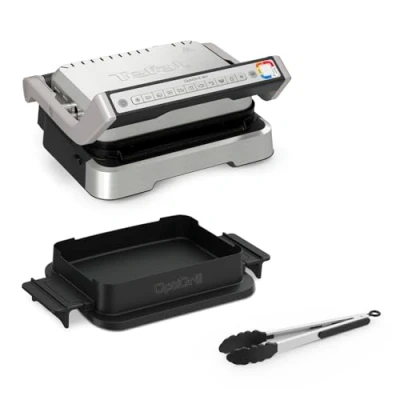 Afbeelding van Tefal GC776D OptiGrill 4 in 1 intelligente grill met grilltang, rvs, bbq, oven, complete maaltijd functie, 180 openen, perfecte resultaten, recepten app