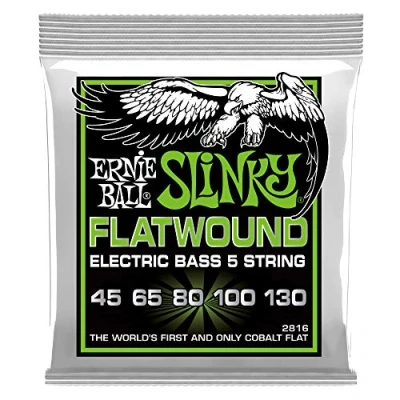 Afbeelding van Ernie Ball Regular Slinky 5 String Flatwound Electric Bass Strings 45 130 Gauge