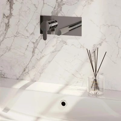 Afbeelding van BRAUER Chrome Edition inbouw wastafelmengkraan met rechte uitloop en afdekplaat model D2 chroom