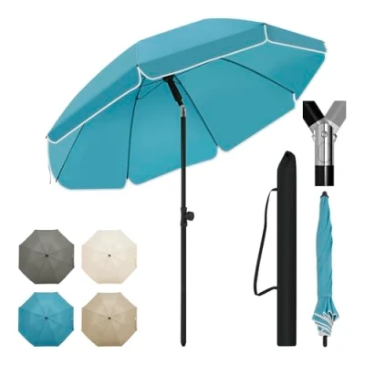 Afbeelding van WOLTU Tuinparasol, Ø 195 cm, grote parasol in hoogte en hoek, voor strand, terras, zwembad, markt binnenplaats, uv bescherming, blauw
