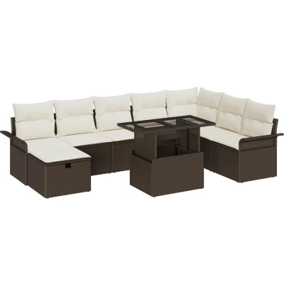 Afbeelding van vidaXL 9 delige ligzetelset met kussens in bruin poly rattan