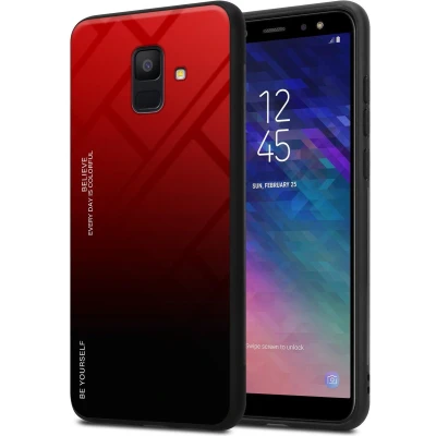 Afbeelding van Cadorabo Hoesje geschikt voor Samsung Galaxy A6 2018 in ROOD ZWART Tweekleurige beschermhoes TPU silicone Case Cover