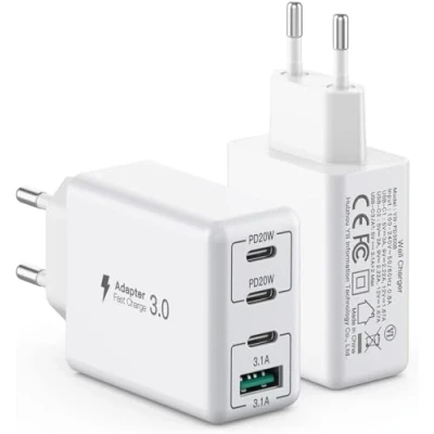 Afbeelding van [2 stuks] 40 W USB C oplader, 4 poorts blok snel opladen, PD+QC, wandstekker, type C, laadstekker, poweradapter, compatibel met iPhone 11/12/13/14/15/16/Galaxy S23/tablet