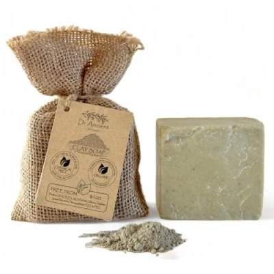 Afbeelding van Organisch Natuurlijk Vegan Traditioneel Handgemaakt Antiek Klei Zeep minerale peeling, exfoliërende, poriënminimizer, behandelt acne en vette huid Geen Chemicaliën, Pure Natuurlijke Zeep!