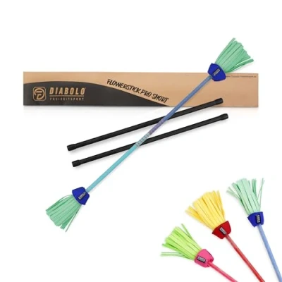 Afbeelding van Diabolo Freizeitsport flowerstick Pro Short (blauw turquoise) korte van glasvezel met 2 handstokken, UV reactief, handbeschilderd, voor festivals