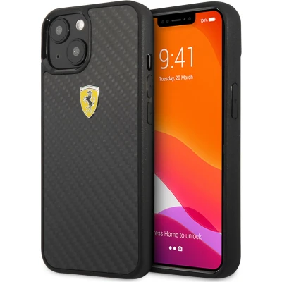 Afbeelding van iPhone 13 Mini Backcase hoesje Ferrari Effen Zwart Carbon
