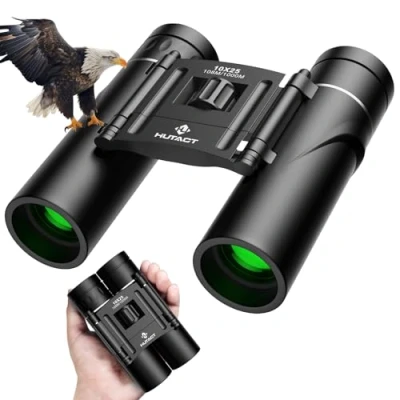 Afbeelding van HUTACT verrekijker Compact, 10x25 Klein en lichtgewicht, Rubberen buitenzijde, Mini zak opvouwbare met volledig gecoate lens voor reizen Wandelen Vogels kijken Volwassenen Kinderen