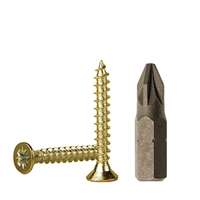 Afbeelding van (Pack van 500 stuks) Geel verzinkt staal 3,5 x 25 mm houtschroeven, spaanplaatschroeven, universele Pozi Drive schroef, PZ volledig schroefdraad, Pozidriv verzonken kop (500, mm)