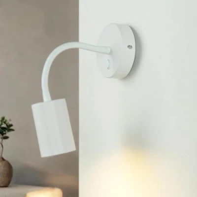 Afbeelding van wandlamp met schakelaar &amp; flexibele arm van metaal in wit GU10 spot 17 32,5cm uitschuifbare leeslamp spotlight binnenspot