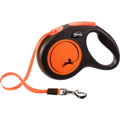 Afbeelding van Flexi Rollijn New Neon Tape Zwart / Oranje M 5 MTR TOT 25 KG (398604)