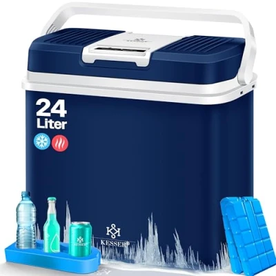 Afbeelding van KESSER® koelbox 24 liter, KOELT en VERWARMT thermo elektrische incl. 2x koelbatterij 12 volt 230 minikoelkast voor auto, boot, camping, strand Marineblauw