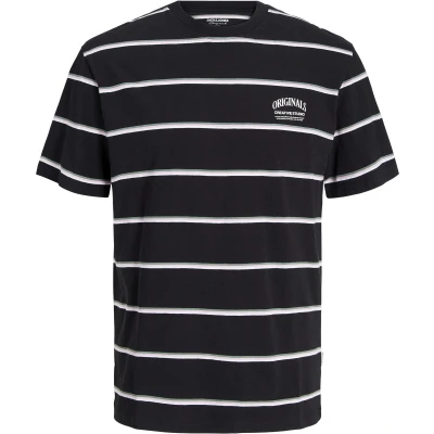 Afbeelding van Jack &amp; Jones Gestreift Rundhals Tshirt print, Heren, Maat: Small, Black