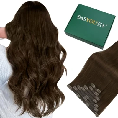 Afbeelding van Easyouth Clip in Extensies Echt Haar Dubbele Strengen Remy Human Haarextensies Clips 40cm 105g 7Stuks #2